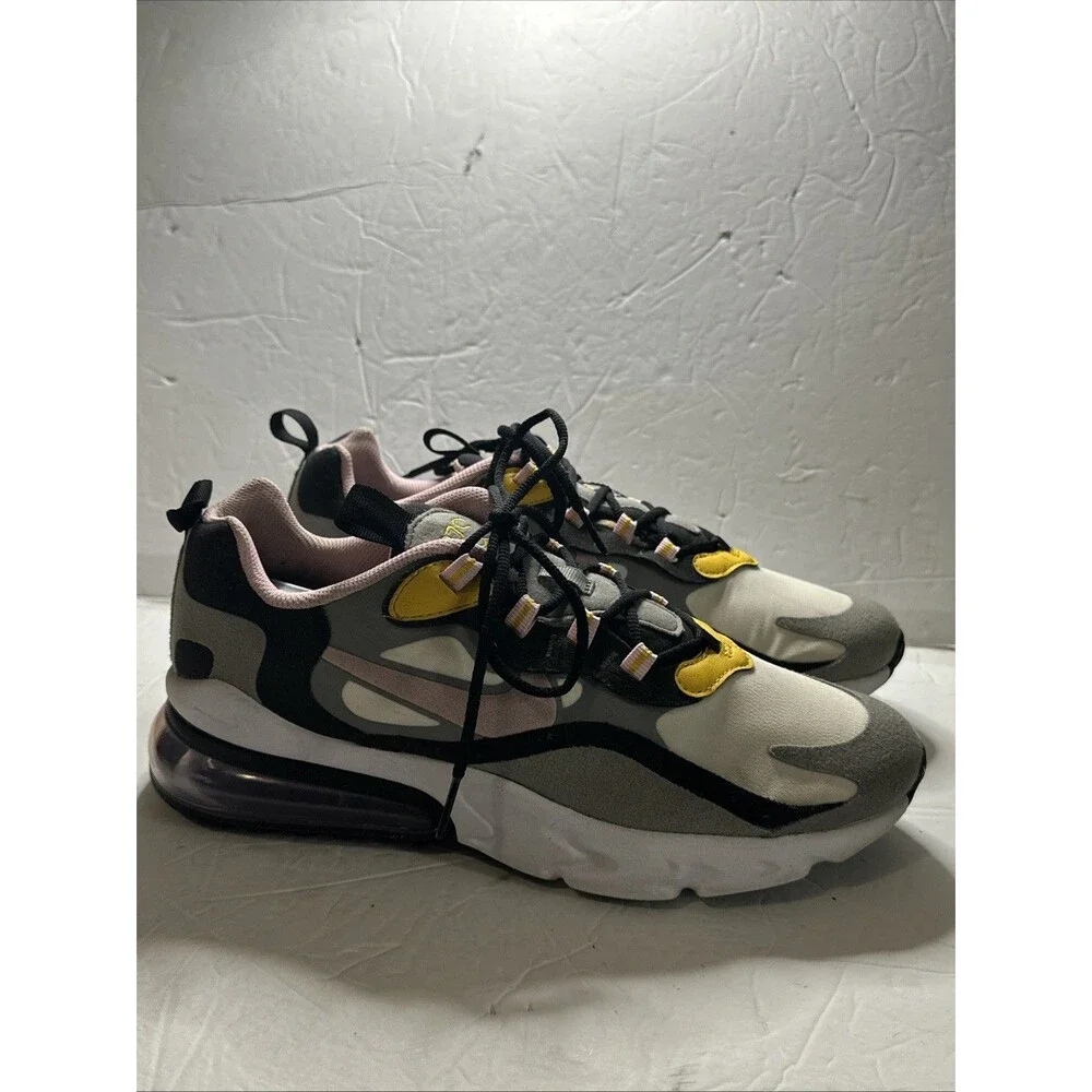 Nike Air‎ Max 270 React Youth Size 7 Black White Pink Yellow Running Sneakers